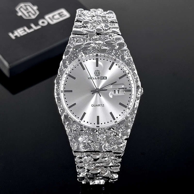 Nugget Date Quartz Watch In Silver Gold With Bold Statement Appeal