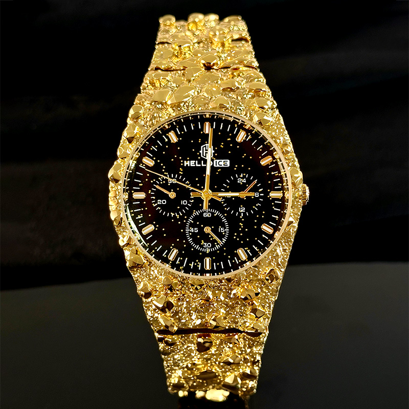 Starlight Dial Gold Nugget Date Quartz Watch With Street Luxury Shine - Image 3