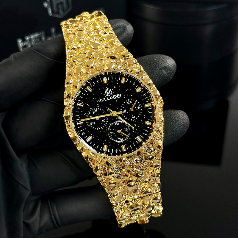 Starlight Dial Gold Nugget Date Quartz Watch With Street Luxury Shine - Image 4