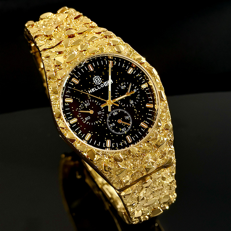 Starlight Dial Gold Nugget Date Quartz Watch With Street Luxury Shine - Image 5