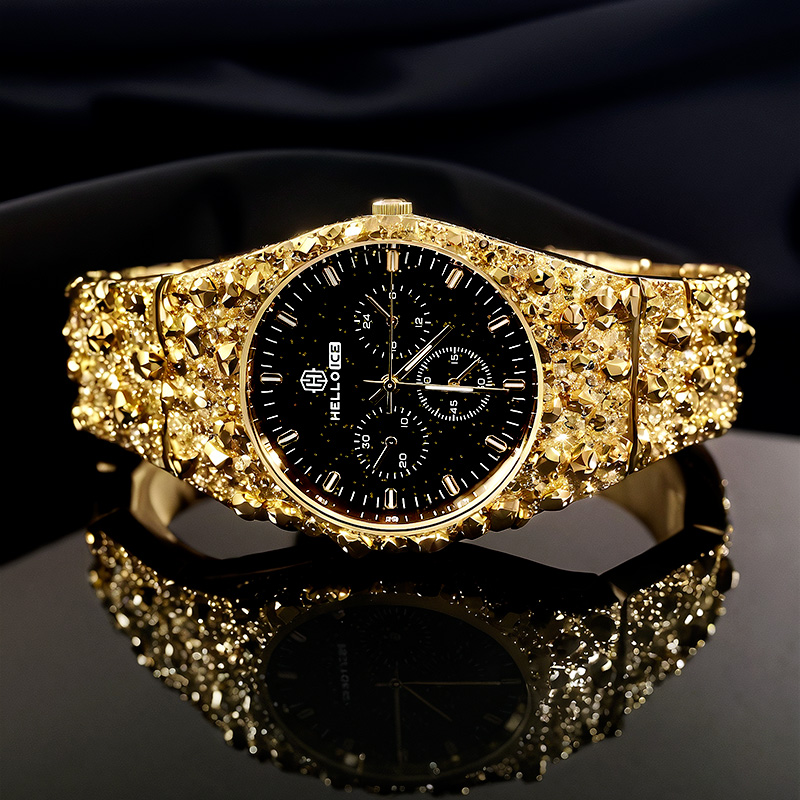Starlight Dial Gold Nugget Date Quartz Watch With Street Luxury Shine - Image 6
