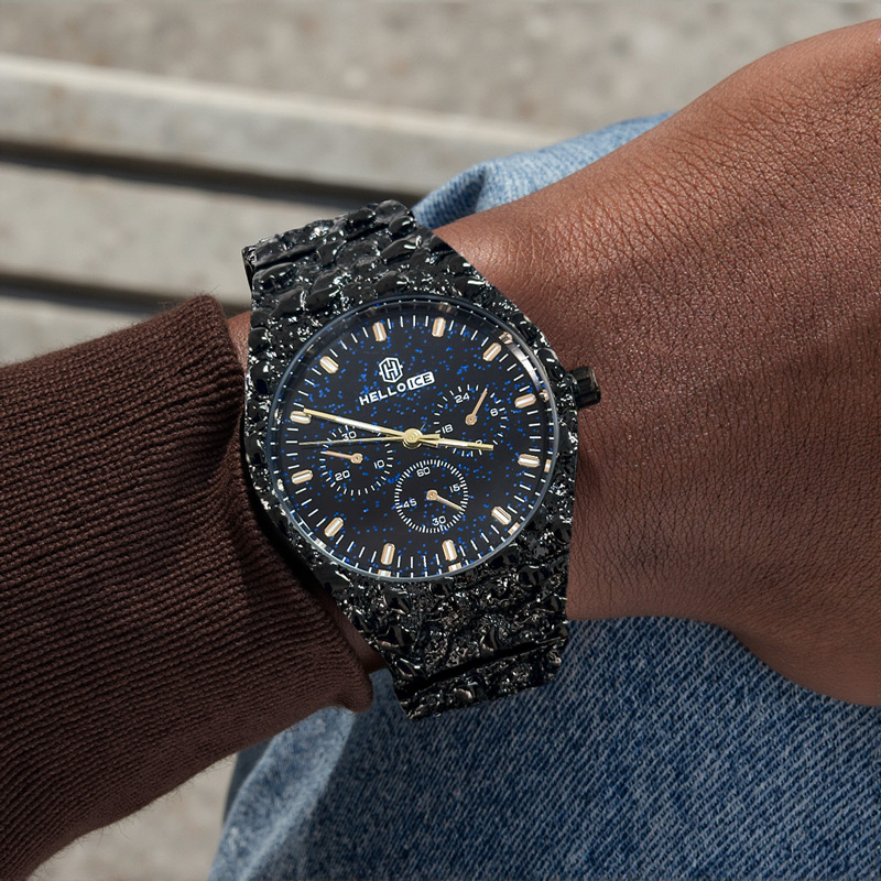 Starlight Dial Black Gold Nugget Date Quartz Watch With Street Luxury Shine - Image 3