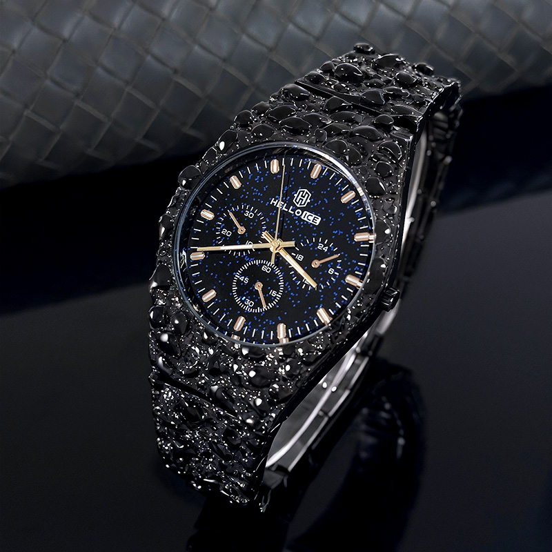 Starlight Dial Black Gold Nugget Date Quartz Watch With Street Luxury Shine - Image 4