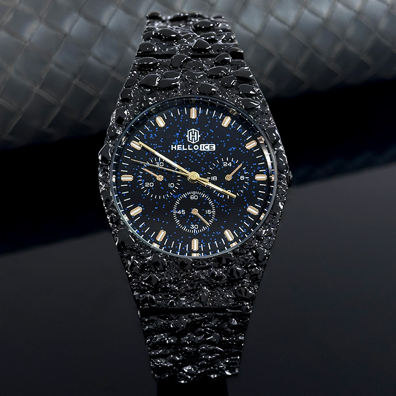 Starlight Dial Black Gold Nugget Date Quartz Watch With Street Luxury Shine - Image 5