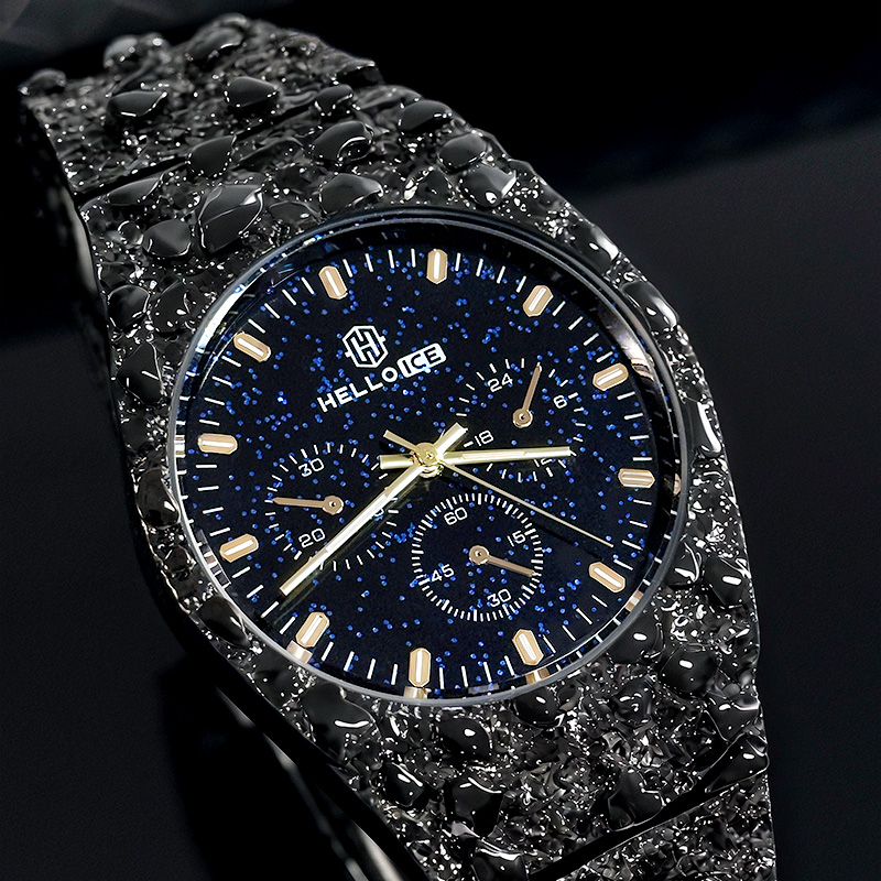 Starlight Dial Black Gold Nugget Date Quartz Watch With Street Luxury Shine - Image 6
