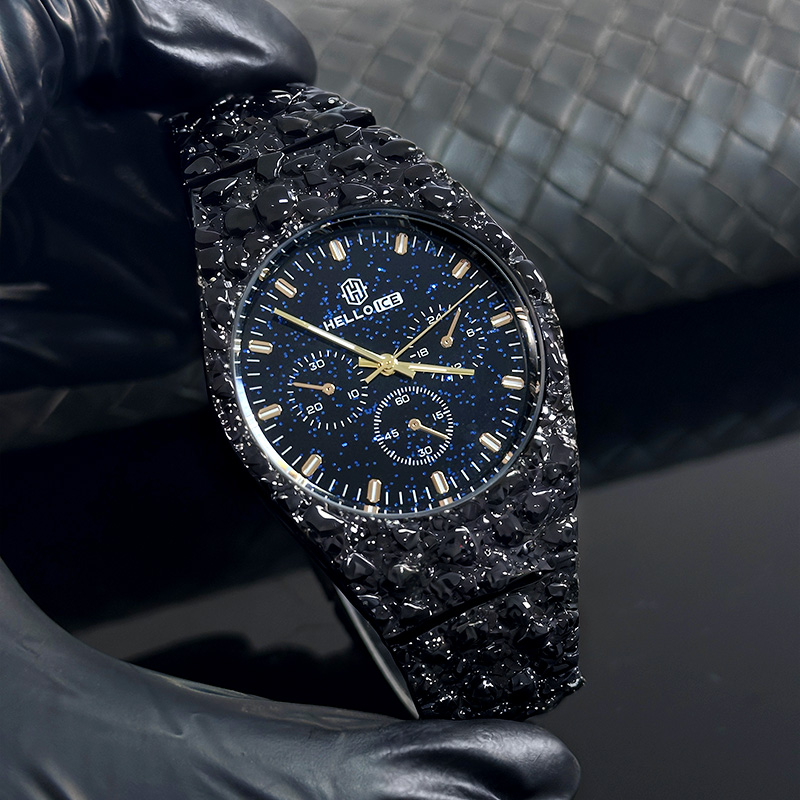 Starlight Dial Black Gold Nugget Date Quartz Watch With Street Luxury Shine