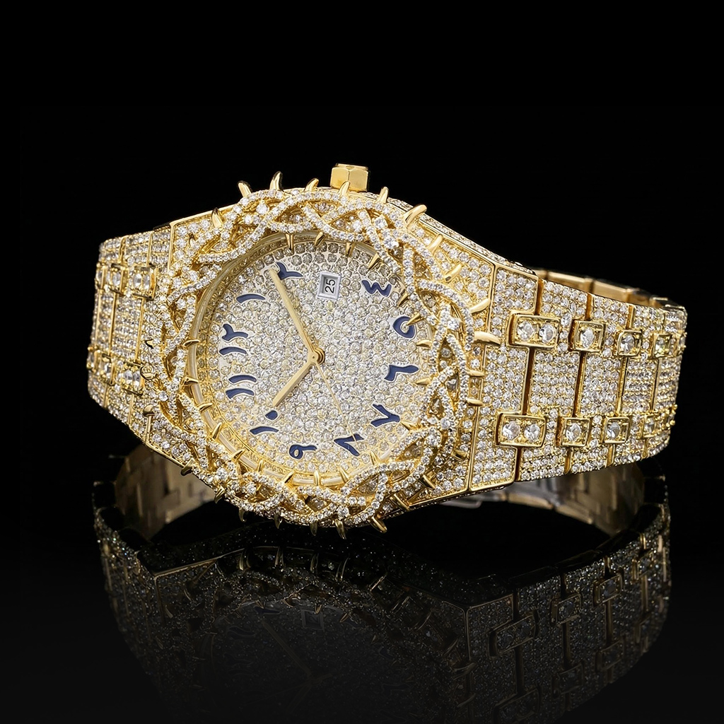 Iced Out Out Thorn Crown Men's Watch In Gold With Street Luxury Shine - Image 5
