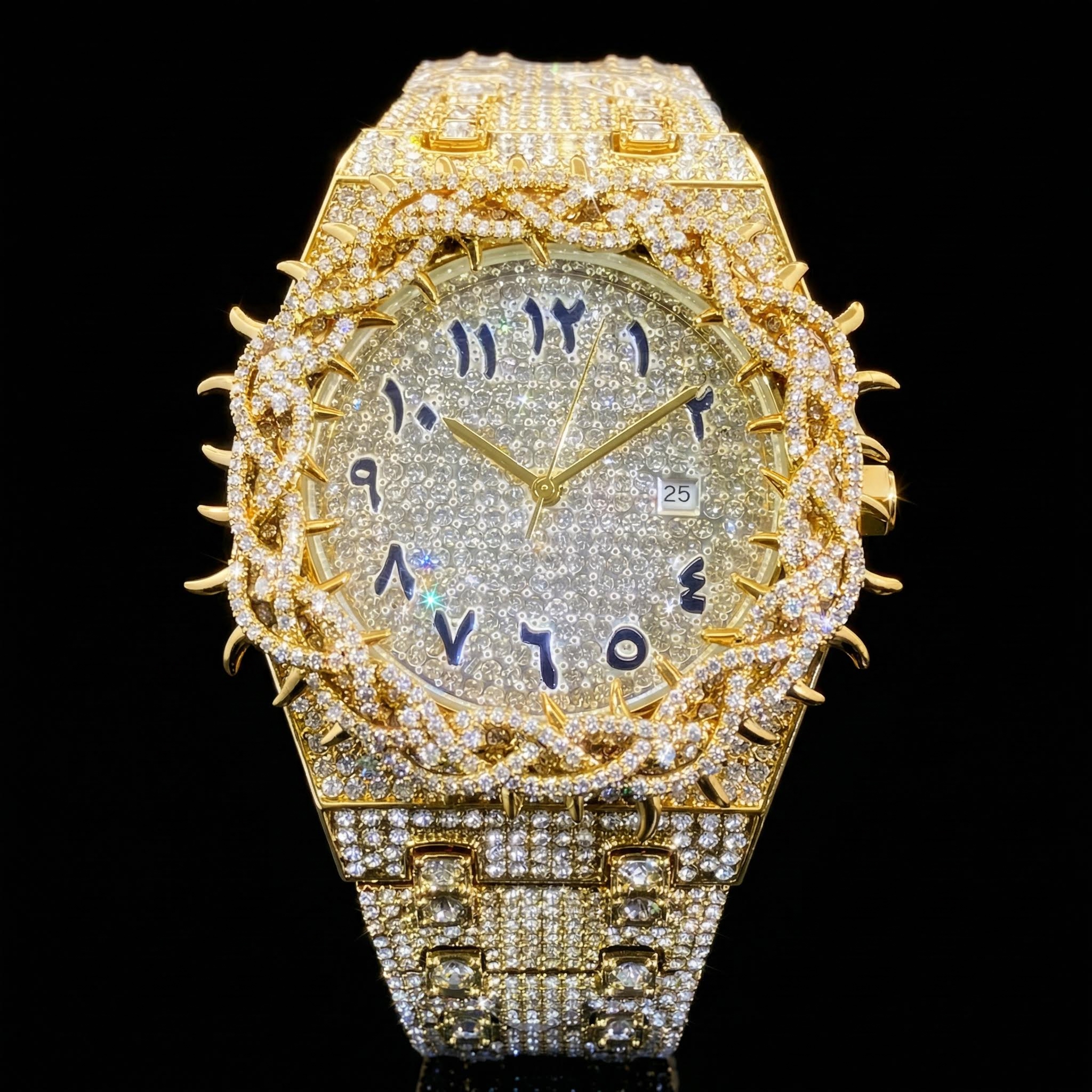 Iced Out Out Thorn Crown Men's Watch In Gold With Street Luxury Shine