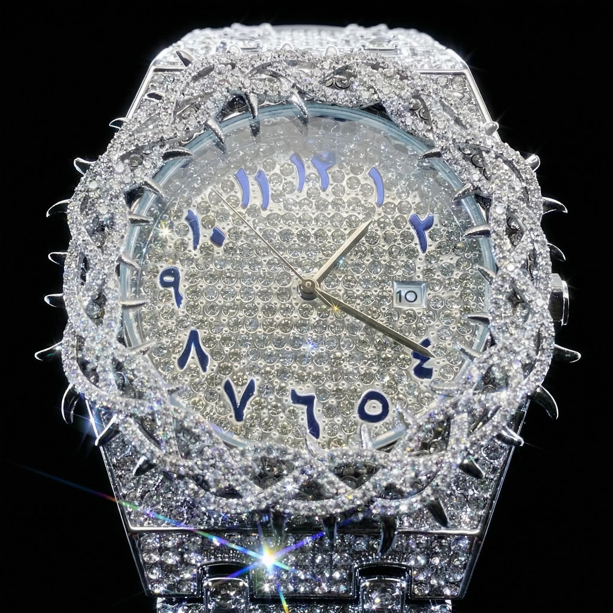Iced Out Out Thorn Crown Men's Watch In White Gold With Street Luxury Shine - Image 5