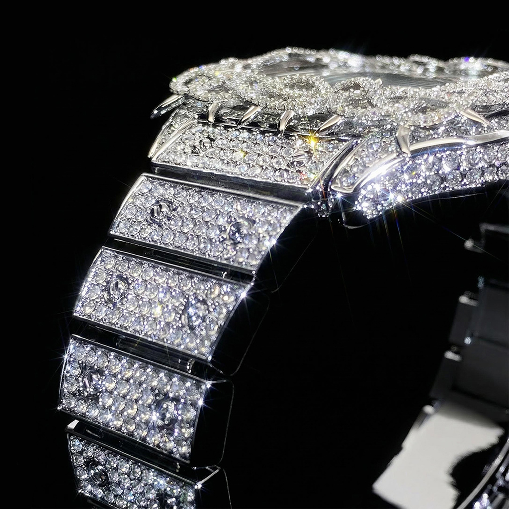 Bold Iced Out Out Thorn Crown Square Quartz Men's Watch In White Gold - Image 5