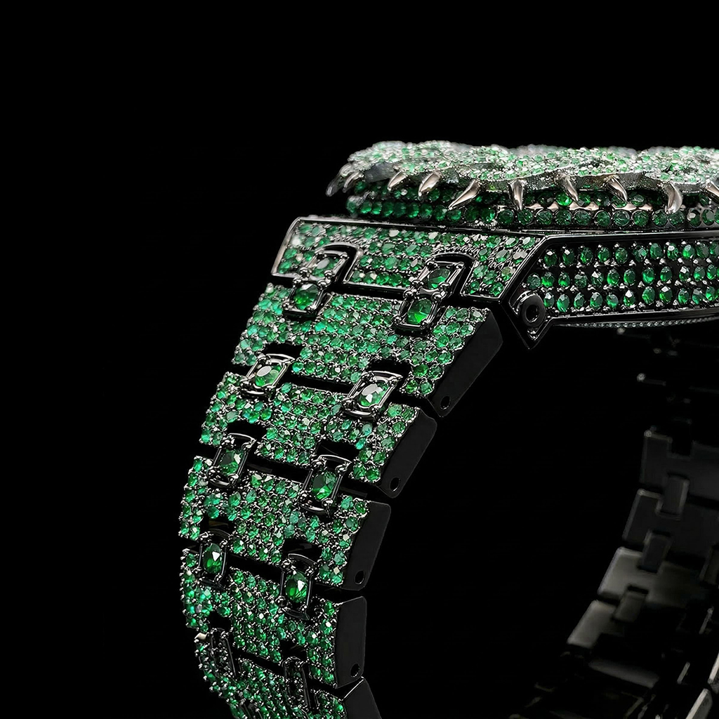 Iced Out Out Green Thorn Crown Watch Silver With Street Luxury Shine - Image 5