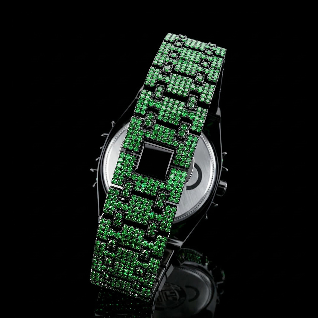 Iced Out Out Green Thorn Crown Watch Silver With Street Luxury Shine - Image 6