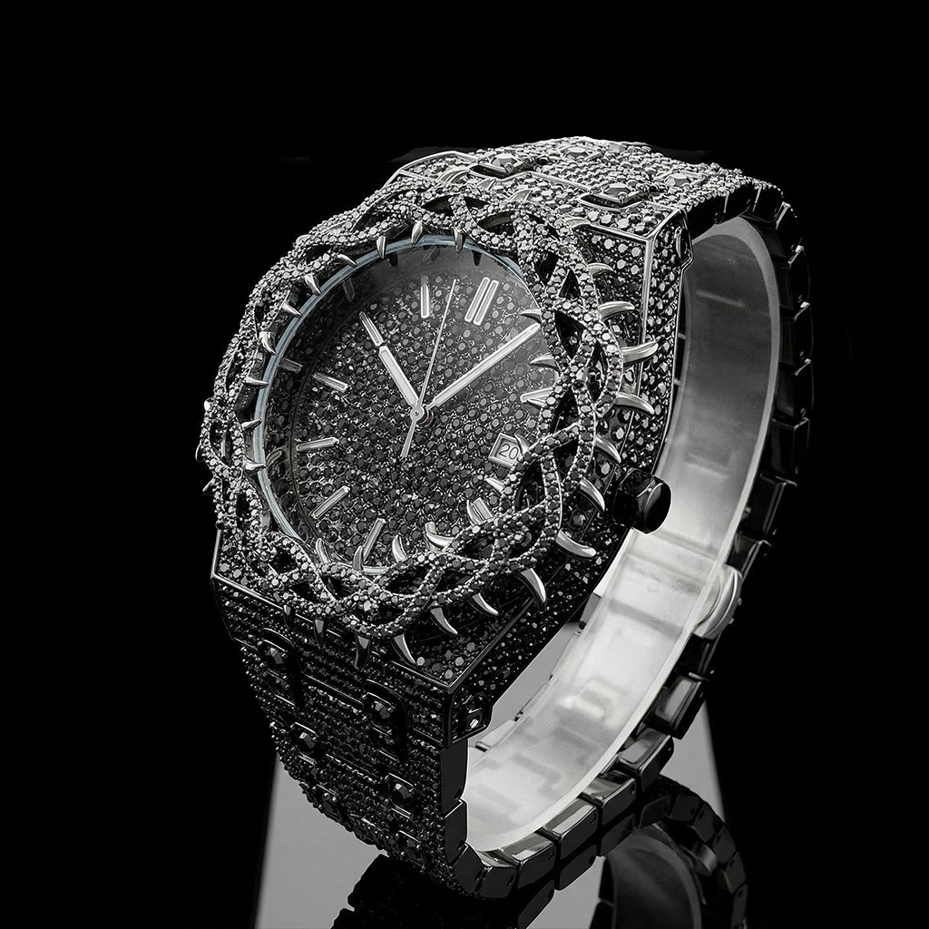 Iced Out Out Black Thorn Crown Men's Watch Silver With Street Luxury Shine - Image 5