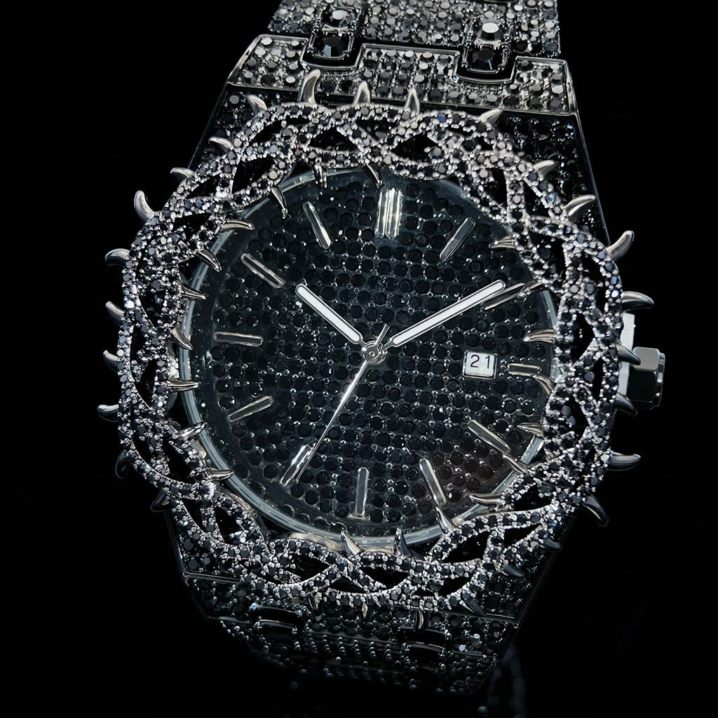 Iced Out Out Black Thorn Crown Men's Watch Silver With Street Luxury Shine - Image 7