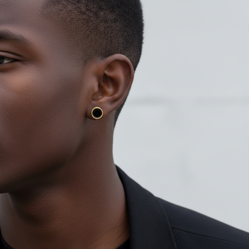 Simple Round Black Greek Key Earrings Silver With Street Luxury Shine - Image 3