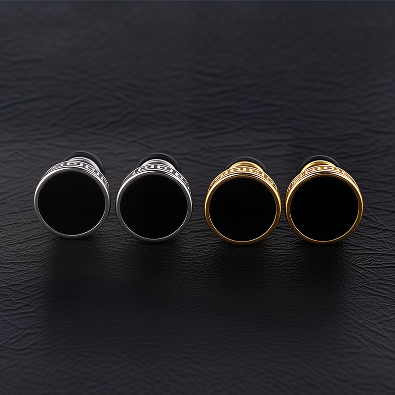 Simple Round Black Greek Key Earrings Silver With Street Luxury Shine - Image 7