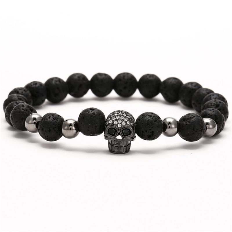 Skull Charm Lava Stone Beads Bracelet Made For Street Luxury Energy - Image 3