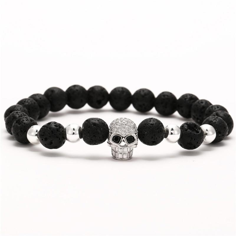 Skull Charm Lava Stone Beads Bracelet Made For Street Luxury Energy - Image 4