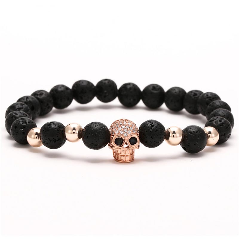 Skull Charm Lava Stone Beads Bracelet Made For Street Luxury Energy - Image 5