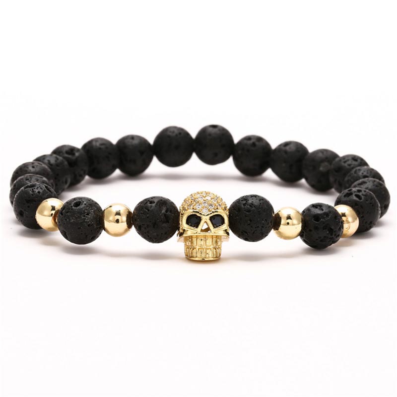 Skull Charm Lava Stone Beads Bracelet Made For Street Luxury Energy