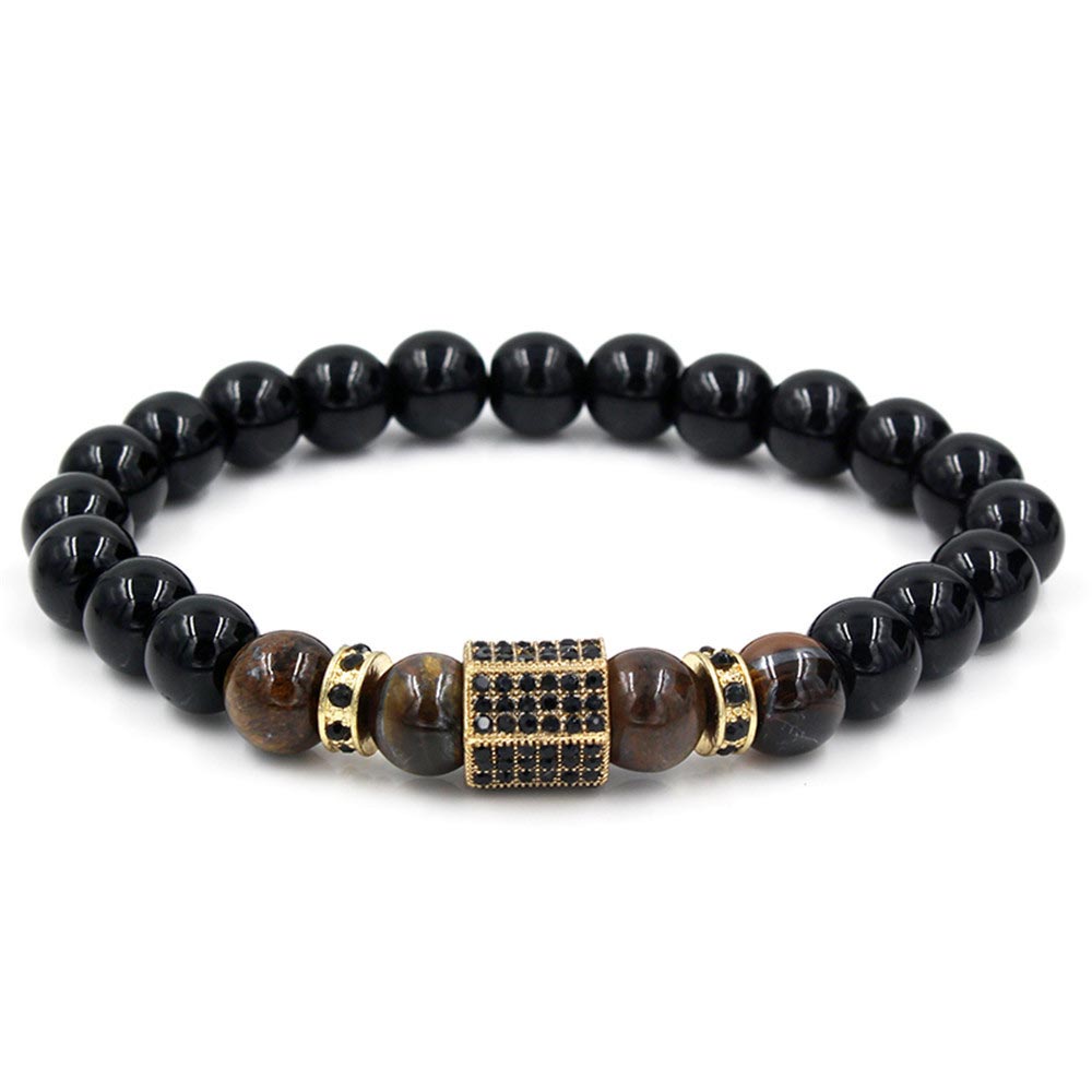 Street Luxury 8mm Black Agate And Tiger Eyes Polygon Charm Beads Bracelet - Image 3
