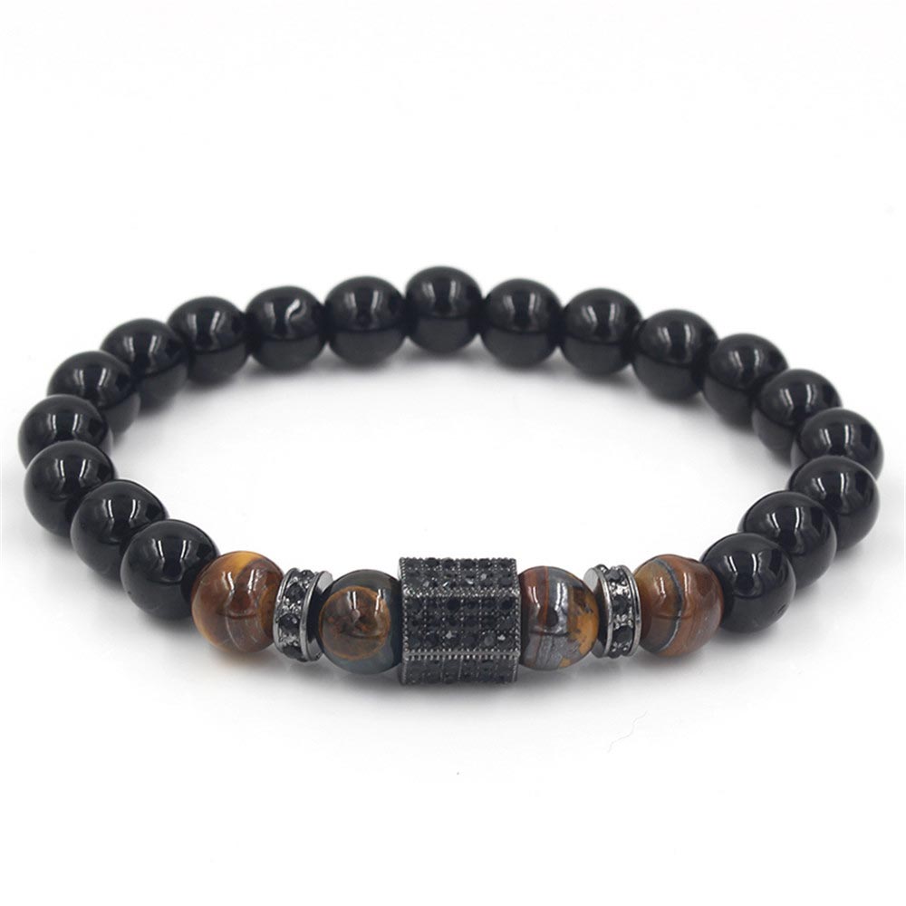Street Luxury 8mm Black Agate And Tiger Eyes Polygon Charm Beads Bracelet - Image 4