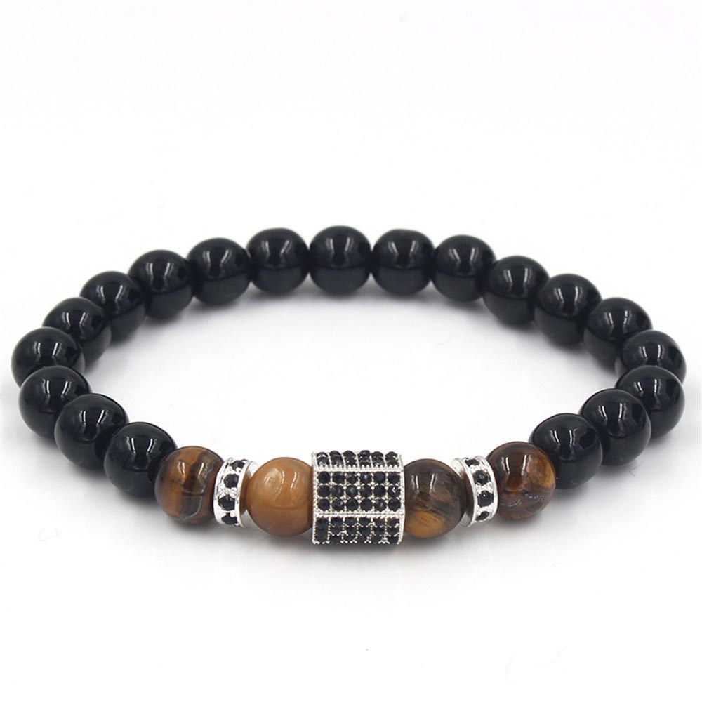 Street Luxury 8mm Black Agate And Tiger Eyes Polygon Charm Beads Bracelet