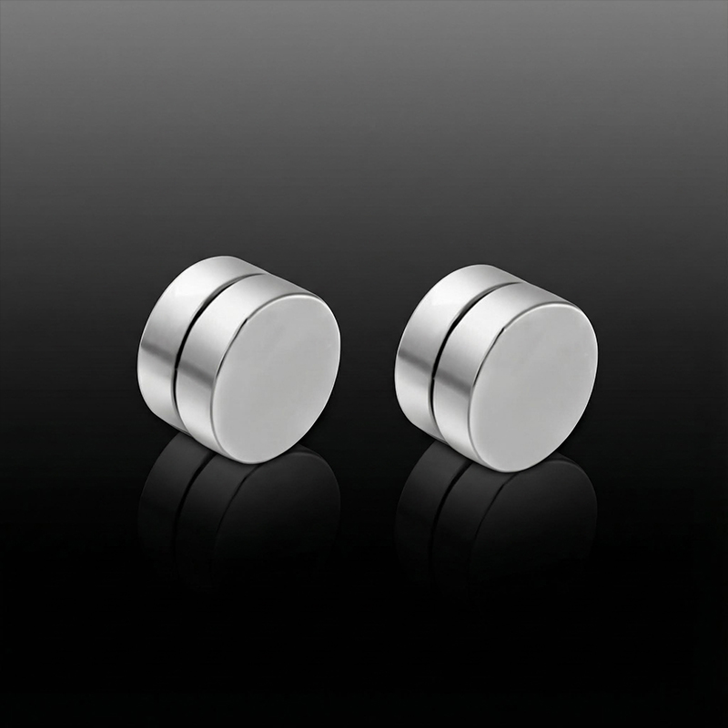 Round Magnetic No-pierced Stud Earrings Silver With Street Luxury Shine - Image 5