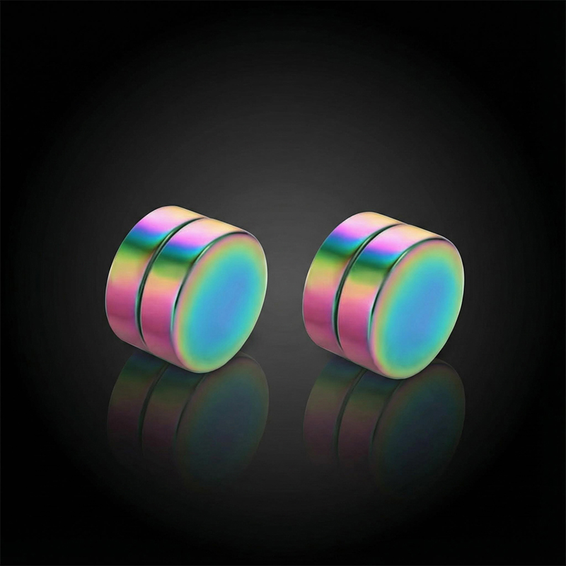 Round Magnetic No-pierced Stud Earrings Silver With Street Luxury Shine - Image 8