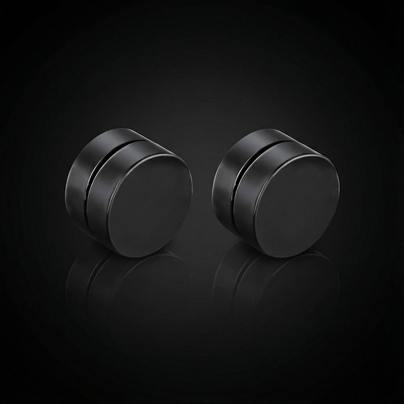 Round Magnetic No-pierced Stud Earrings Silver With Street Luxury Shine - Image 9