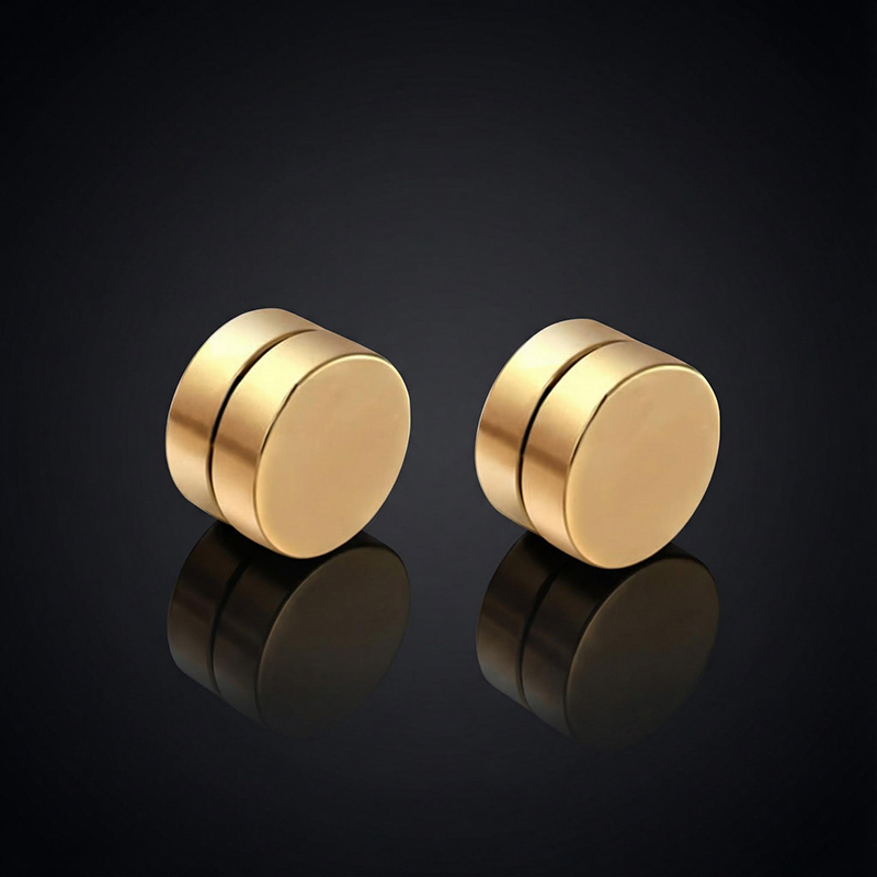 Round Magnetic No-pierced Stud Earrings Silver With Street Luxury Shine