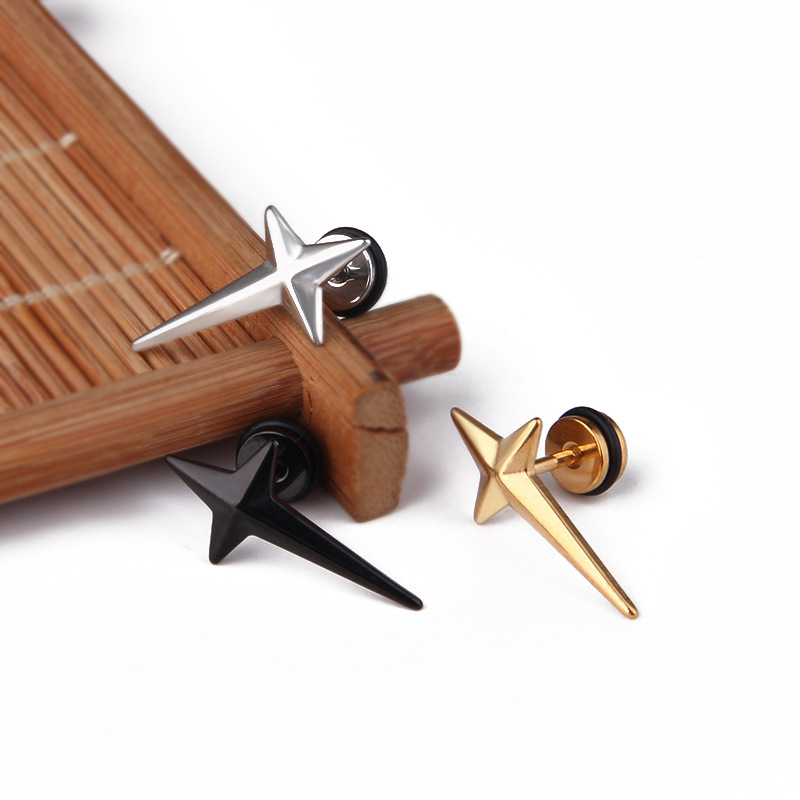 Four-pointed Star Stud Earrings Bold Statement Style With Street Luxury - Image 3