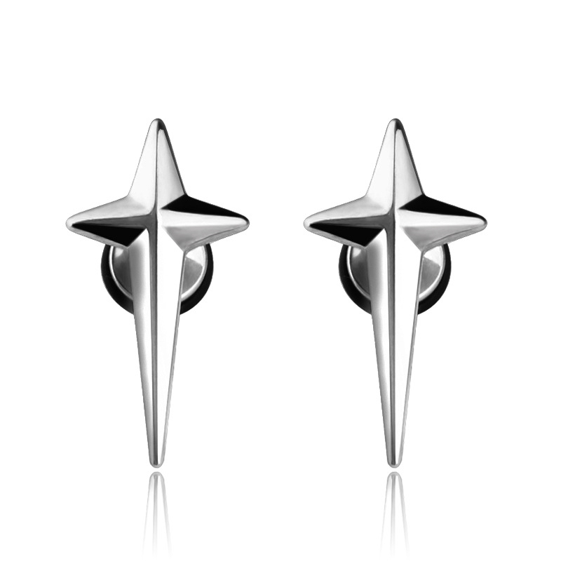 Four-pointed Star Stud Earrings Bold Statement Style With Street Luxury