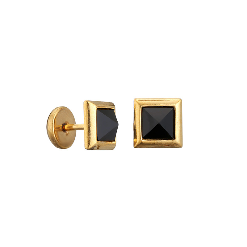 Square Black Stone Stud Earrings Bold Statement Style With Street Luxury