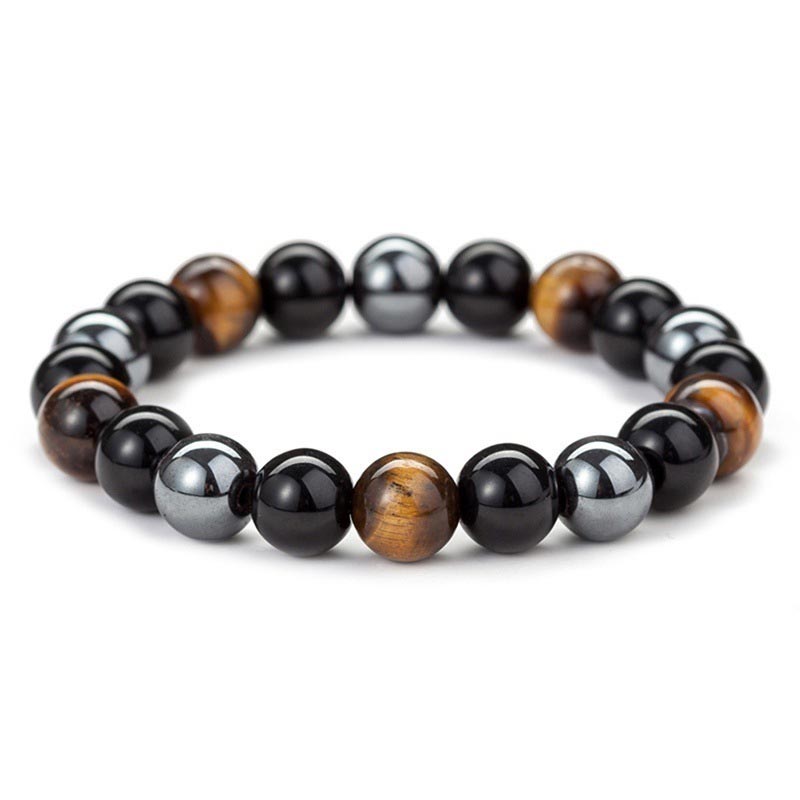 8mm Tiger Eyes And Black Magnetic Beads Bracelet With Street Luxury Shine