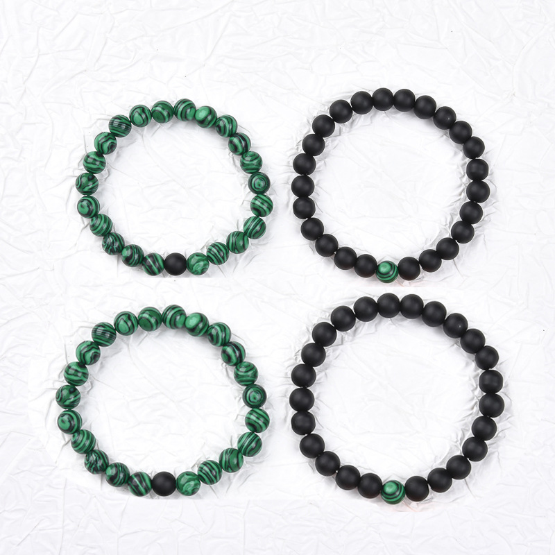 2pcs Malachite Turquoise Black Frosted Beads Bracelet Silver - Image 4