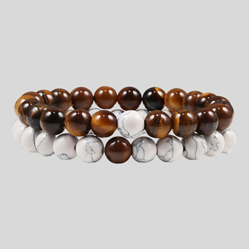 2pcs Tiger Eye And White Turquoise Beads Bracelet With Street Luxury Shine - Image 3