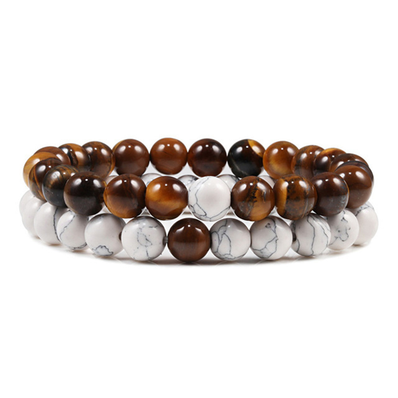 2pcs Tiger Eye And White Turquoise Beads Bracelet With Street Luxury Shine