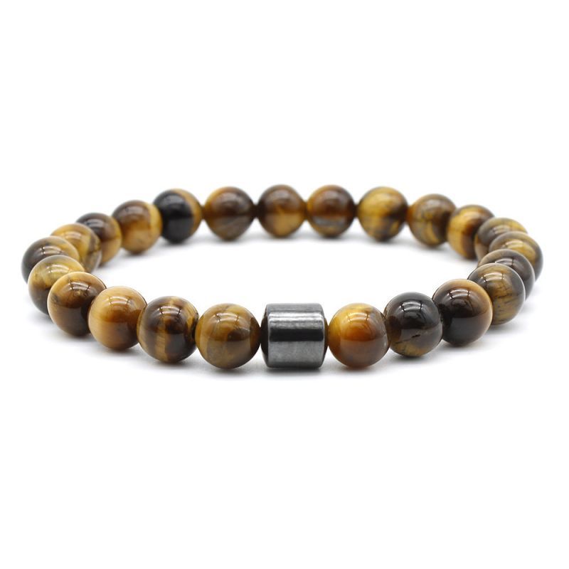 8mm Grey Amphibole/lava Rock/tiger Eye Magnetic Hematite Beads Bracelet - Image 3