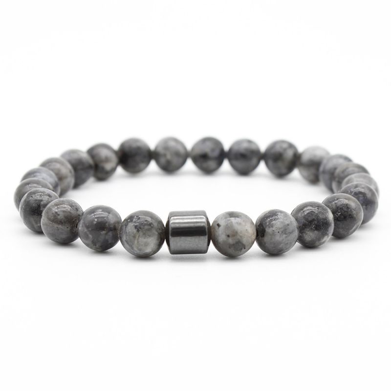 8mm Grey Amphibole/lava Rock/tiger Eye Magnetic Hematite Beads Bracelet