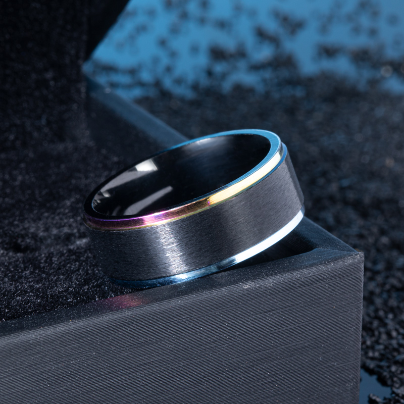 Men's Black Steel With Multi-color Ring Simple Band With Bold Premium Edge - Image 3