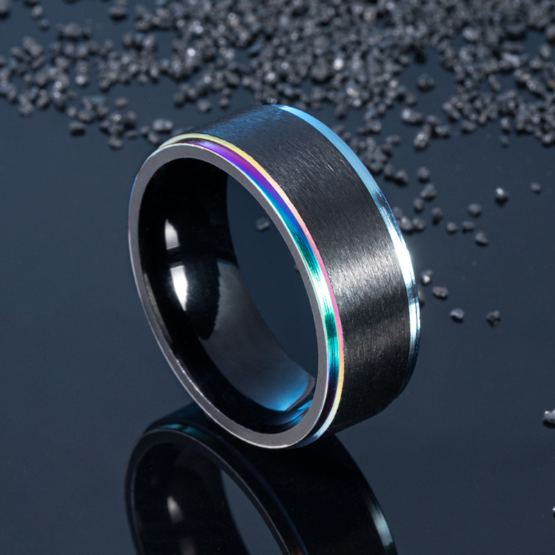 Men's Black Steel With Multi-color Ring Simple Band With Bold Premium Edge - Image 4
