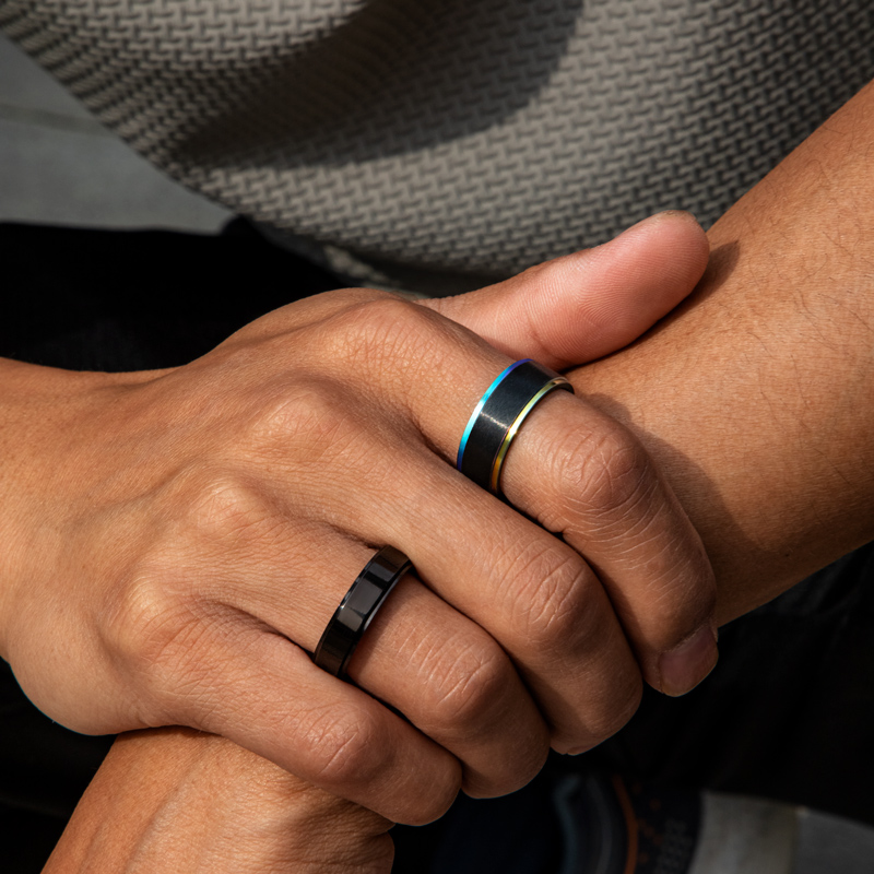 Men's Black Steel With Multi-color Ring Simple Band With Bold Premium Edge - Image 6