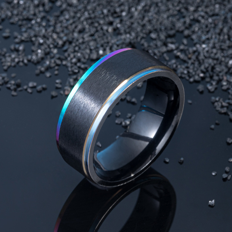 Men's Black Steel With Multi-color Ring Simple Band With Bold Premium Edge