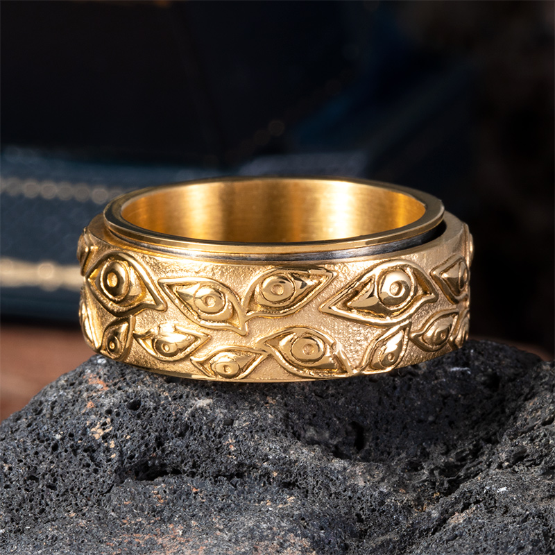 9mm Evil Eyes Spinner Relieving Stress Steel Band In Gold Ring - Image 3