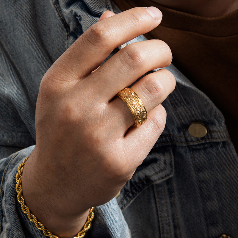 9mm Evil Eyes Spinner Relieving Stress Steel Band In Gold Ring - Image 5