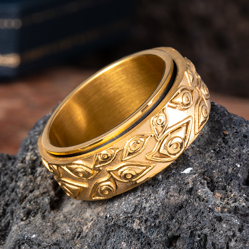 9mm Evil Eyes Spinner Relieving Stress Steel Band In Gold Ring - Image 6