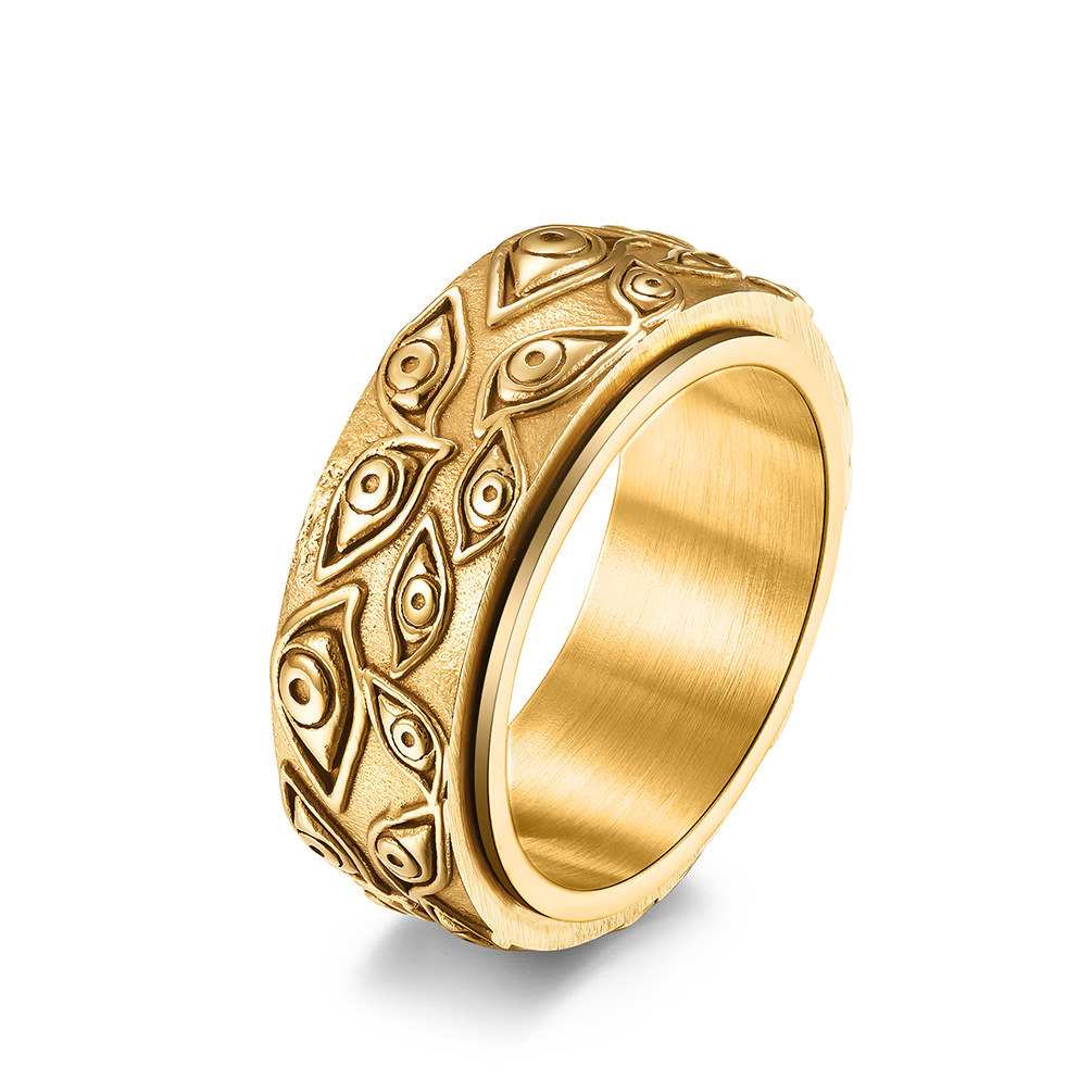 9mm Evil Eyes Spinner Relieving Stress Steel Band In Gold Ring - Image 7