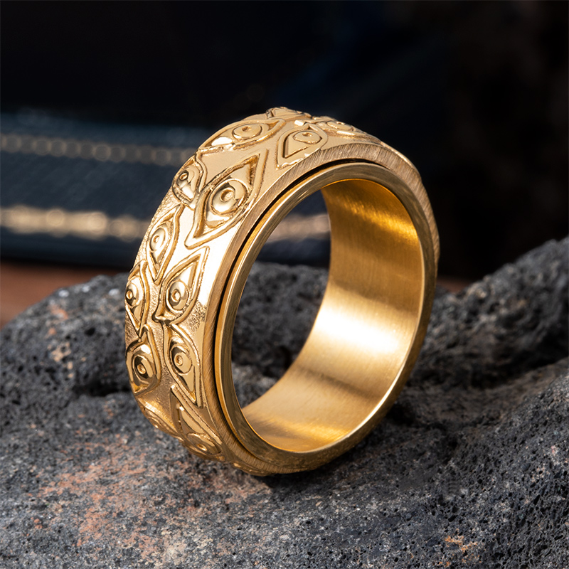 9mm Evil Eyes Spinner Relieving Stress Steel Band In Gold Ring