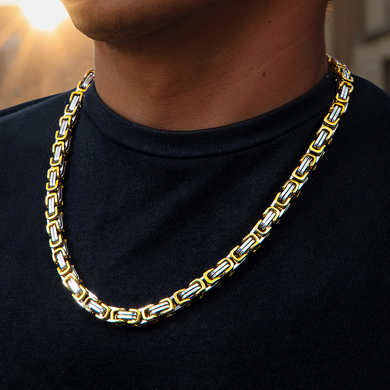 8mm Gold & Silver Titanium Steel Byzantine Chain With Street Luxury Shine